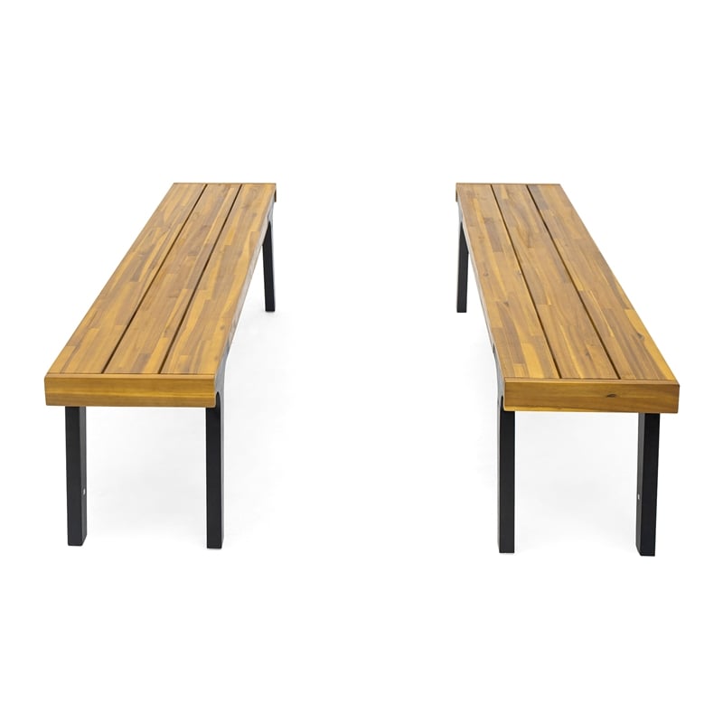 Benjara Sheldon Outdoor Bench Set of 2- Slat Panel- 63