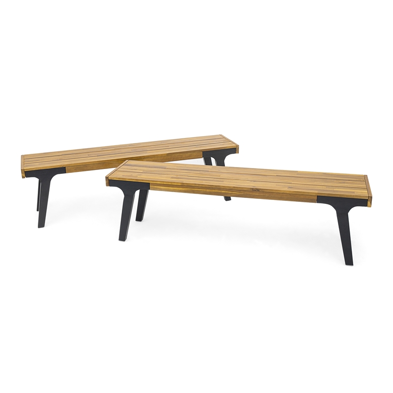 Benjara Sheldon Outdoor Bench Set of 2- Slat Panel- 63