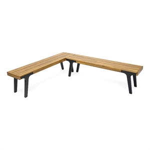 Benjara Sheldon Outdoor Bench Set of 2- Slat Panel- 63&quot Brown Wood- Black