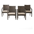 Benjara Laila Outdoor Stackable Dining Chair Set of 4- Beige Seat Brown Rattan