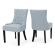 Benjara Chen Dining Chair Set of 2- Espresso Wood- Light Blue Button Tufted