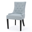 Benjara Chen Dining Chair Set of 2- Espresso Wood- Light Blue Button Tufted