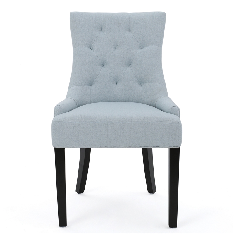 Benjara Chen Dining Chair Set of 2- Espresso Wood- Light Blue Button Tufted