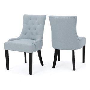 Benjara Chen Dining Chair Set of 2- Espresso Wood- Light Blue Button Tufted