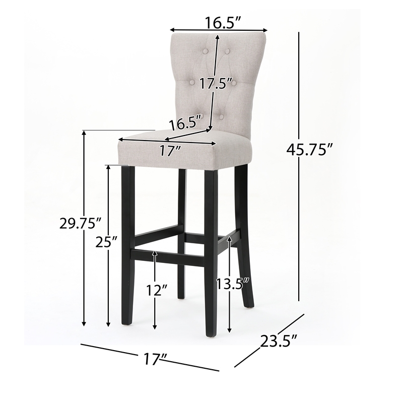 Benjara Arine Barstool Chair Set of 2- Flared Rubberwood- Wheat Button Tufted