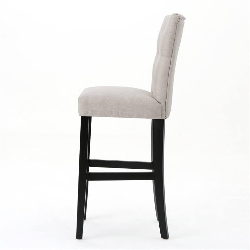 Benjara Arine Barstool Chair Set of 2- Flared Rubberwood- Wheat Button Tufted