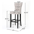 Benjara Arine Barstool Chair Set of 2- Flared Rubberwood- Wheat Button Tufted