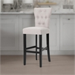 Benjara Arine Barstool Chair Set of 2- Flared Rubberwood- Wheat Button Tufted