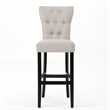 Benjara Arine Barstool Chair Set of 2- Flared Rubberwood- Wheat Button Tufted