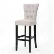 Benjara Arine Barstool Chair Set of 2- Flared Rubberwood- Wheat Button Tufted