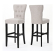 Benjara Arine Barstool Chair Set of 2- Flared Rubberwood- Wheat Button Tufted