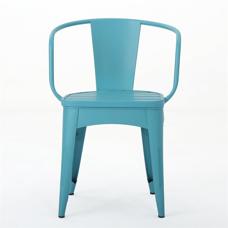 Benjara Rune Outdoor Bistro Table Set- 2 Chairs- Round Slatted- Teal Blue Iron