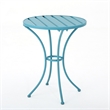 Benjara Rune Outdoor Bistro Table Set- 2 Chairs- Round Slatted- Teal Blue Iron