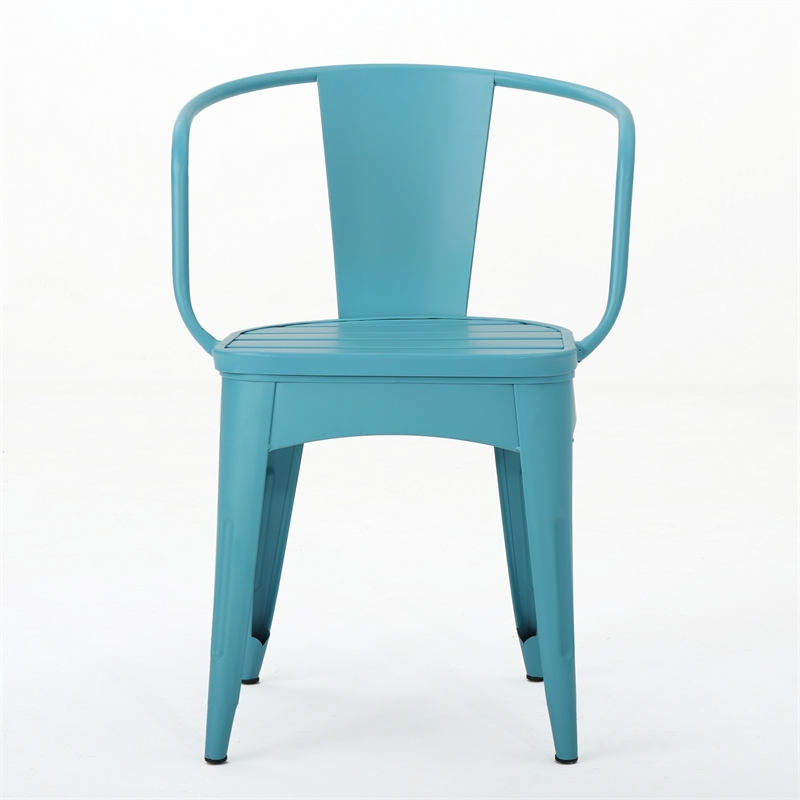 Benjara Rune Outdoor Bistro Table Set- 2 Chairs- Round Slatted- Teal Blue Iron