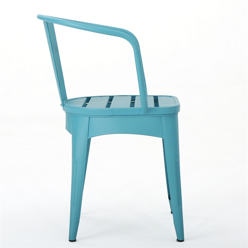 Benjara Rune Outdoor Bistro Table Set- 2 Chairs- Round Slatted- Teal Blue Iron