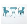 Benjara Rune Outdoor Bistro Table Set- 2 Chairs- Round Slatted- Teal Blue Iron
