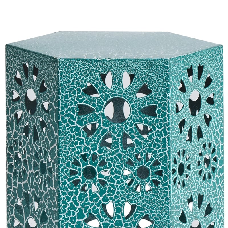 Benjara Liana Outdoor Side End Table- Flower Cutout- 12