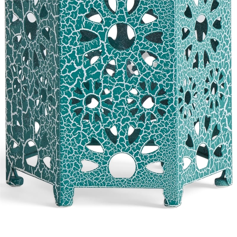 Benjara Liana Outdoor Side End Table- Flower Cutout- 12