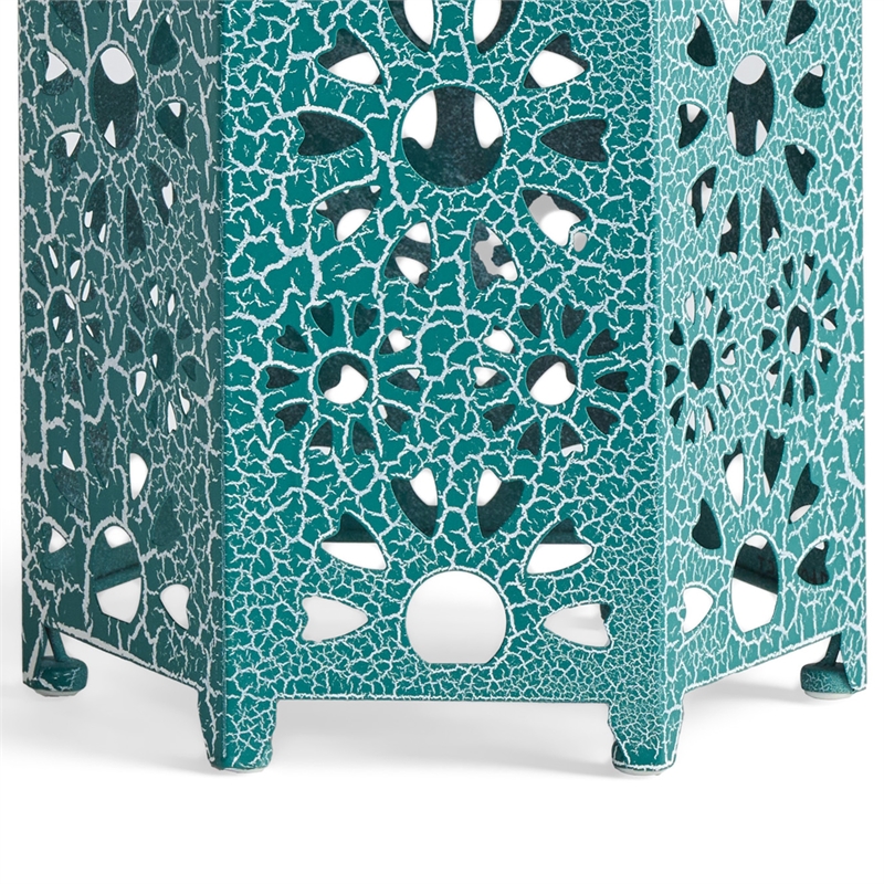 Benjara Liana Outdoor Side End Table- Flower Cutout- 12