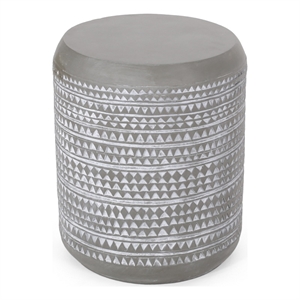 Benjara Outdoor End Table- 16&quot Round Gray Faux Concrete w White Pattern