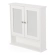 Benjara Wall Mount Bathroom Cabinet- 2 Mirror Doors- Open Shelf- White Chrome