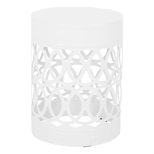 Benjara Feio Outdoor Side End Table 14&quot Round Geometric Pattern White Iron