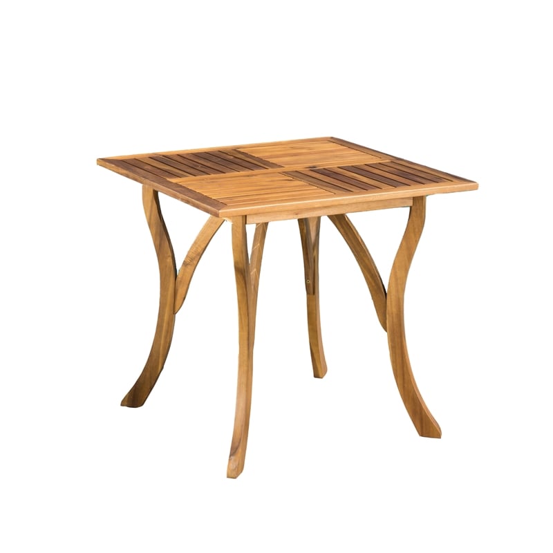 Benjara Olen Outdoor Dining Table- Slatted Square 32 Inch- Brown Acacia Wood