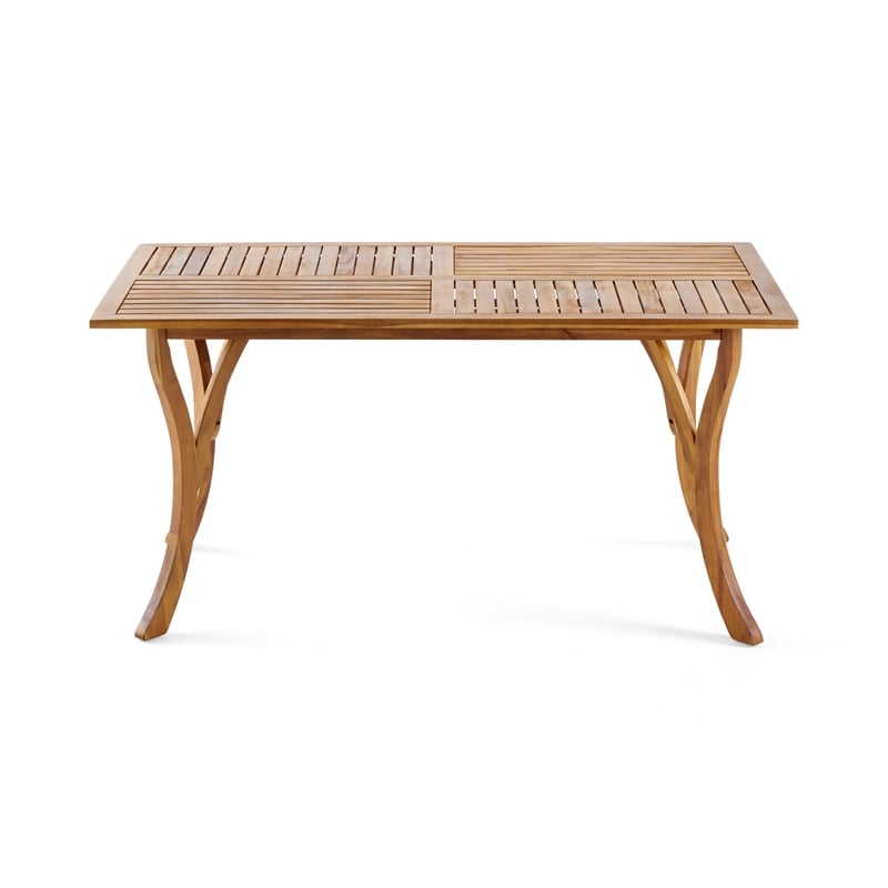 Benjara Olen Outdoor Dining Table- Slatted Rectangular 59 Inch- Brown Wood
