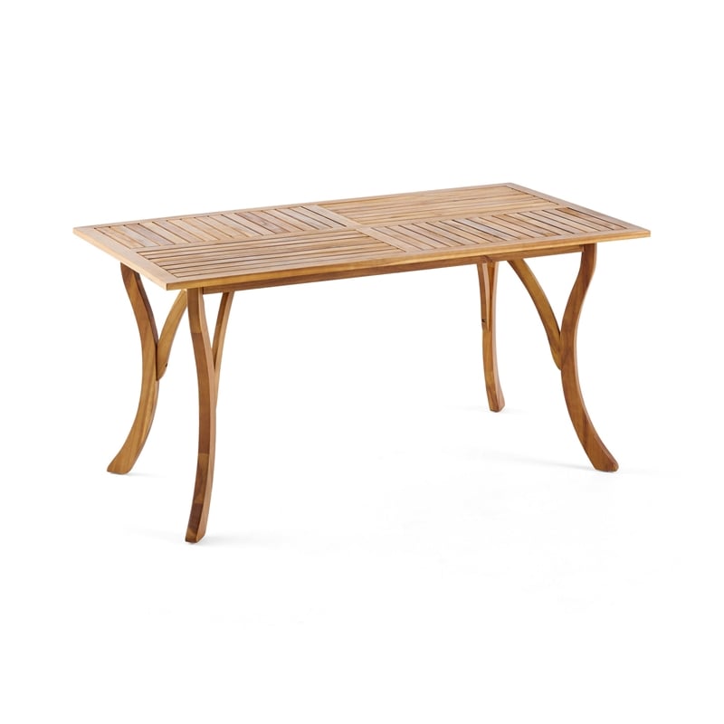 Benjara Olen Outdoor Dining Table- Slatted Rectangular 59 Inch- Brown Wood
