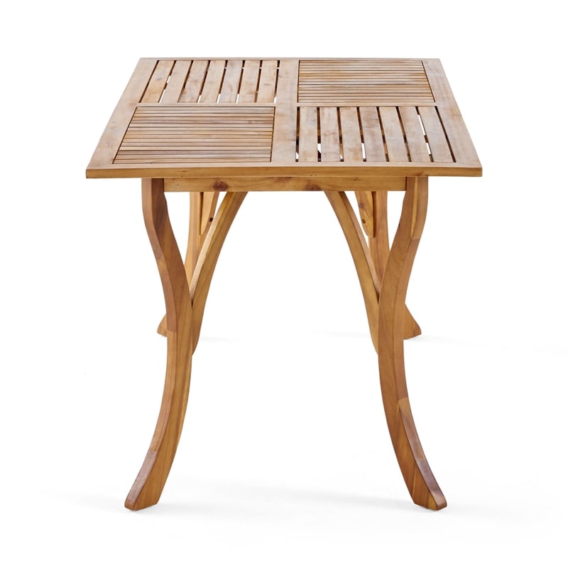 Benjara Olen Outdoor Dining Table- Slatted Rectangular 59 Inch- Brown Wood