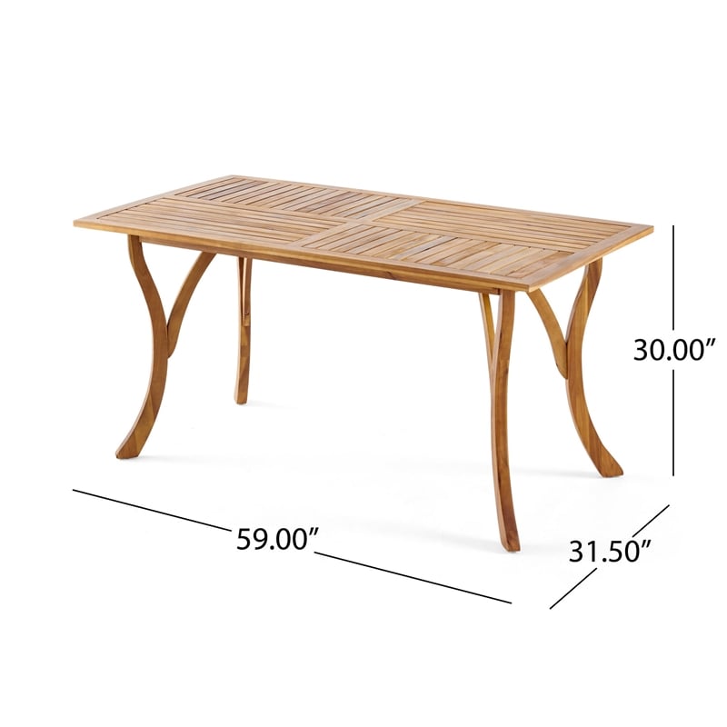 Benjara Olen Outdoor Dining Table- Slatted Rectangular 59 Inch- Brown Wood