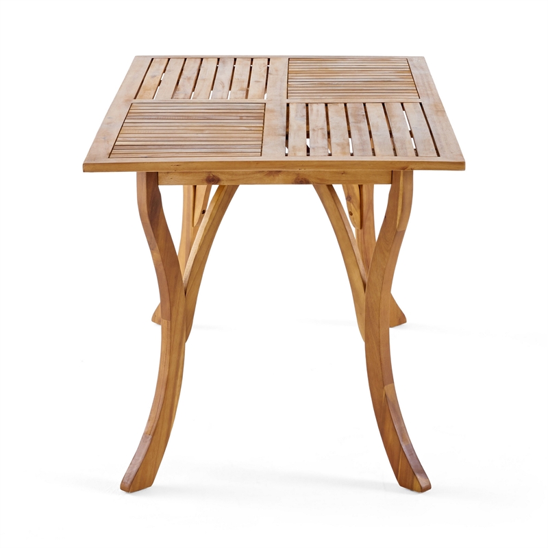 Benjara Olen Outdoor Dining Table- Slatted Rectangular 59 Inch- Brown Wood