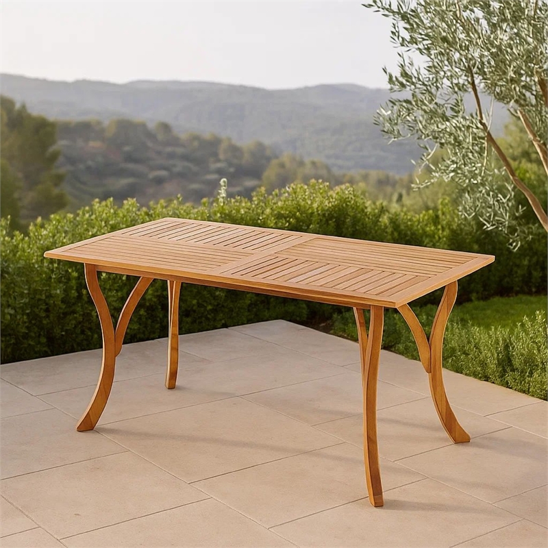 Benjara Olen Outdoor Dining Table- Slatted Rectangular 59 Inch- Brown Wood