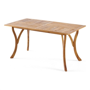 Benjara Olen Outdoor Dining Table- Slatted Rectangular 59 Inch- Brown Wood