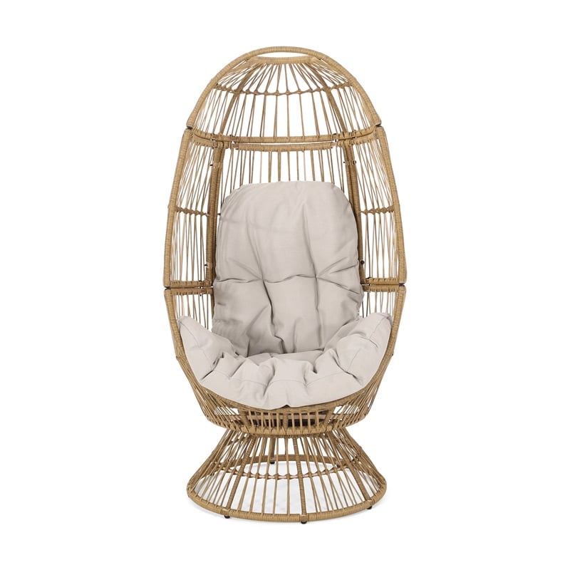 Benjara Chair with Cushion- Egg Shaped- Hand Crafted-Wooden-Fabric- Iron frame