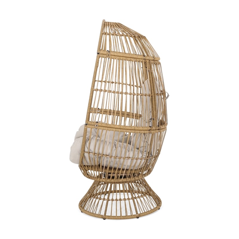 Benjara Chair with Cushion- Egg Shaped- Hand Crafted-Wooden-Fabric- Iron frame