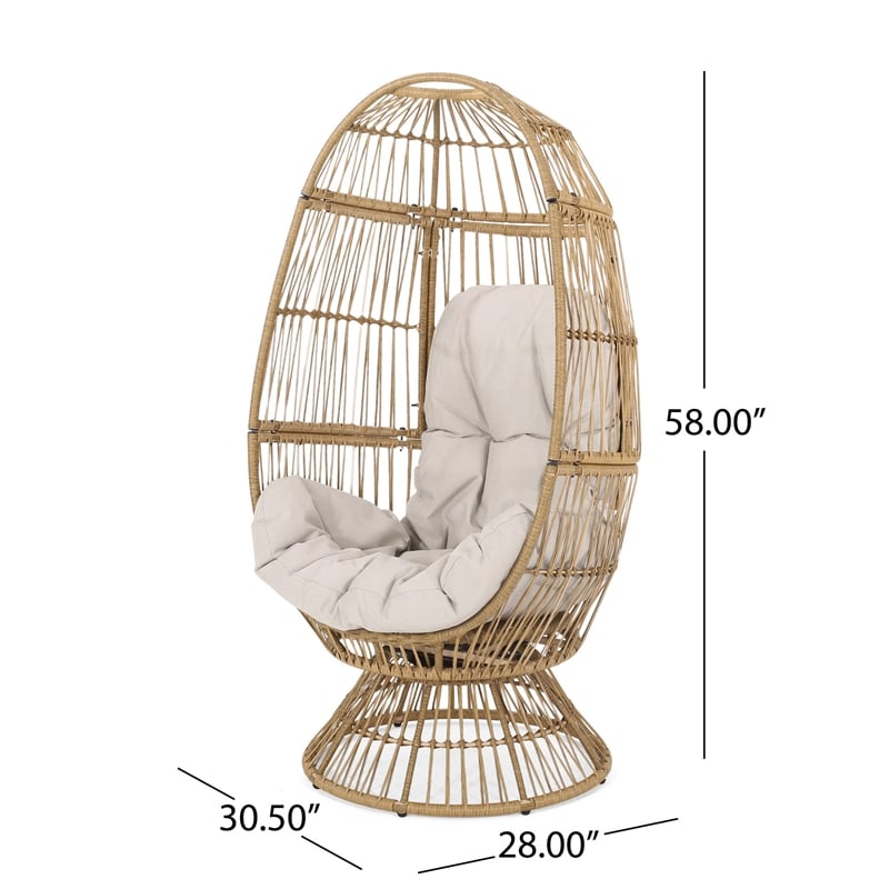 Benjara Chair with Cushion- Egg Shaped- Hand Crafted-Wooden-Fabric- Iron frame