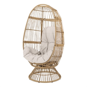 Benjara Chair with Cushion- Egg Shaped- Hand Crafted-Wooden-Fabric- Iron frame