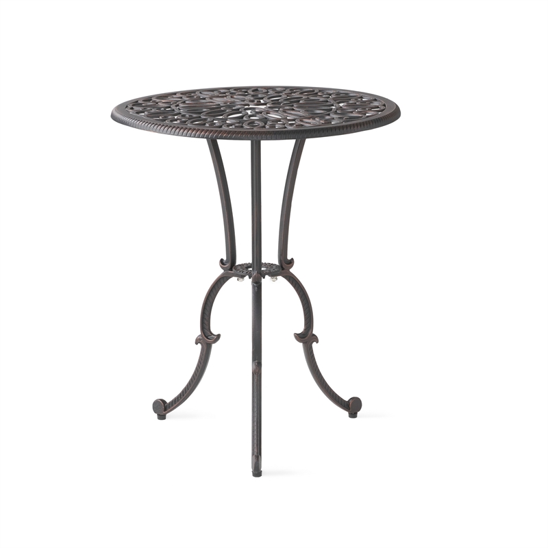 Benjara Charlie 3 pcs Bistro Set w Umbrella Hole- Cast Aluminum in Copper