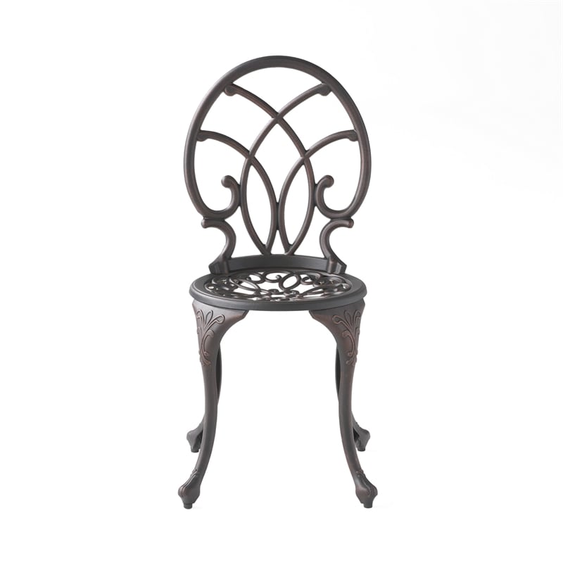 Benjara Charlie 3 pcs Bistro Set w Umbrella Hole- Cast Aluminum in Copper