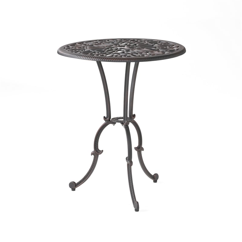 Benjara Charlie 3 pcs Bistro Set w Umbrella Hole- Cast Aluminum in Copper