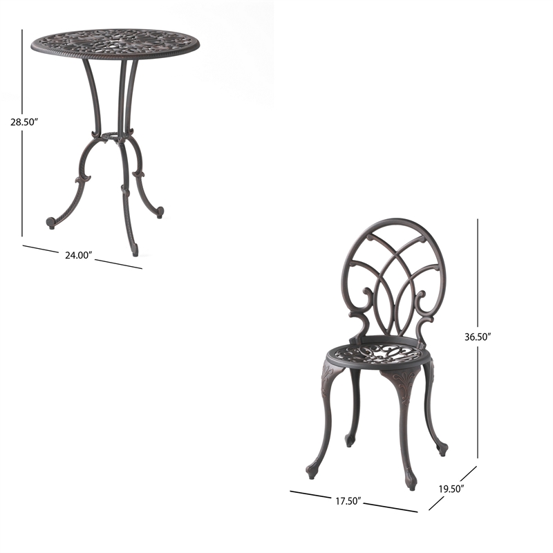 Benjara Charlie 3 pcs Bistro Set w Umbrella Hole- Cast Aluminum in Copper