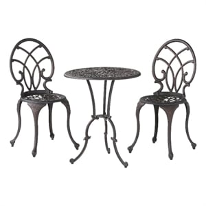 Benjara Charlie 3 pcs Bistro Set w Umbrella Hole- Cast Aluminum in Copper
