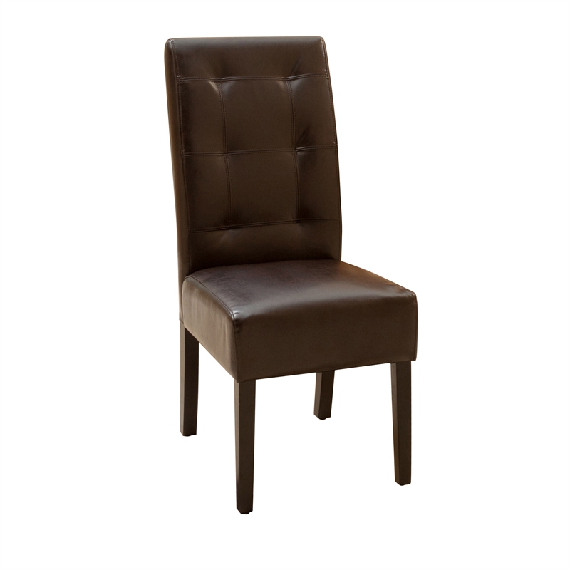 Benjara Kea Dining Parsons Chair Set of 2- Curved- Rich Brown Bonded Leather