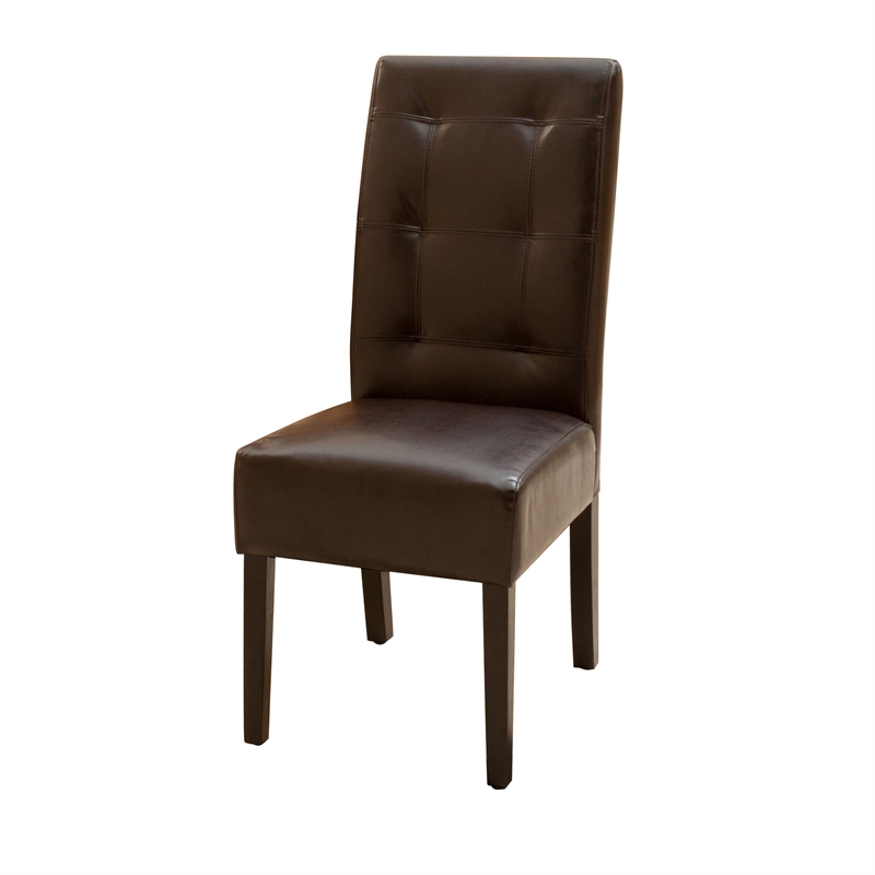 Benjara Kea Dining Parsons Chair Set of 2- Curved- Rich Brown Bonded Leather