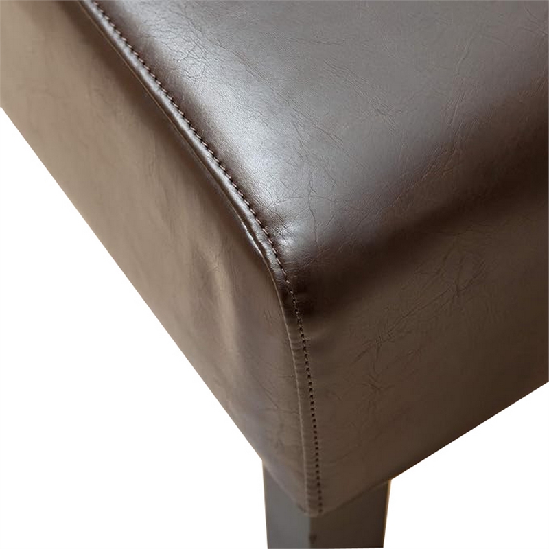 Benjara Kea Dining Parsons Chair Set of 2- Curved- Rich Brown Bonded Leather