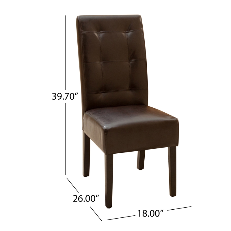 Benjara Kea Dining Parsons Chair Set of 2- Curved- Rich Brown Bonded Leather