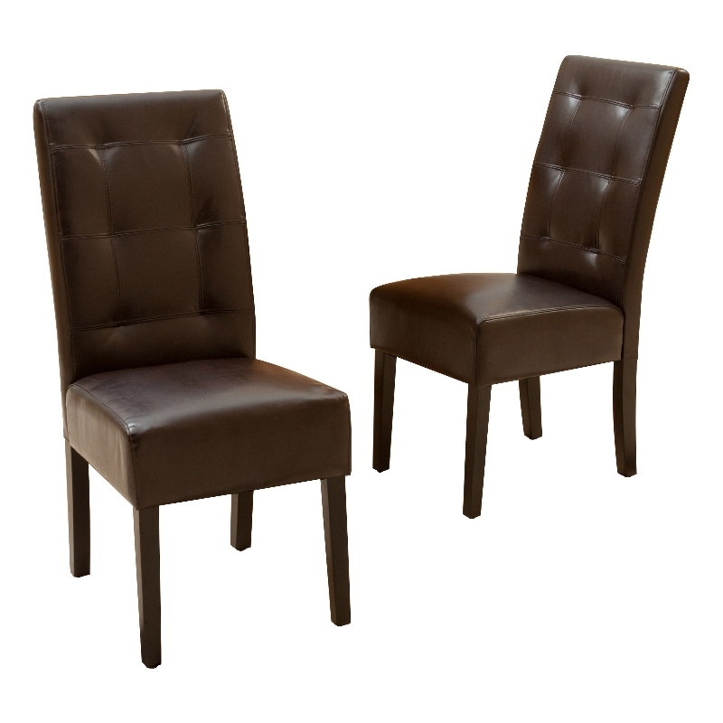 Benjara Kea Dining Parsons Chair Set of 2- Curved- Rich Brown Bonded Leather