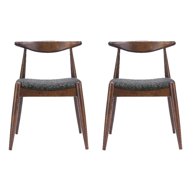 Benjara Syma Dining Side Chair Set of 2- Open Curved Back- Brown- Gray Seat