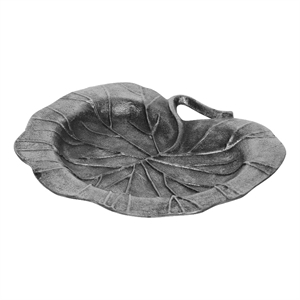 Benjara Decorative Leaf Plate- 12&quot Textured Floral- Dark Gray Aluminium